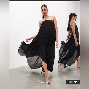 ASOS EDITION plisse bandeau high low maxi dress in black, US 10 new with tags